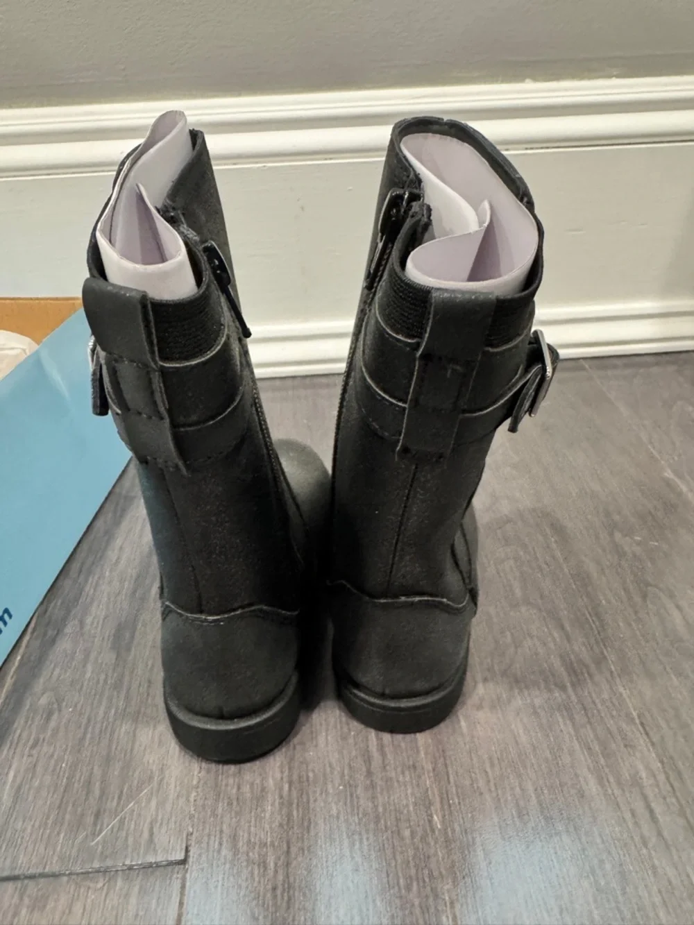 NWT Stride Rite Toddler 7W Girls' Black Sparkle Mid-Calf Buckle Boots Shoes